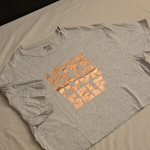 Pink Gray Cropped Shirt With Love Yourself Text In Gold